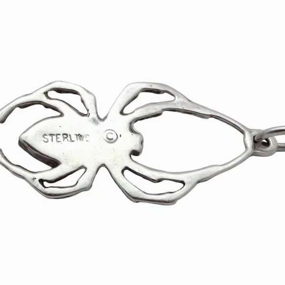 Vintage Sterling Silver Creepy Spider Black Onyx Pendant Halloween Charm 1960s - Picture 4 of 5